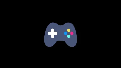 Minimalist Gaming Controller Icon with Vibrant Buttons on Dark Background Stock Footage 341917798