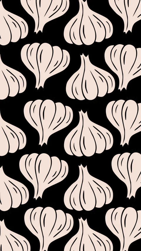 Minimalist Garlic Seamless Pattern Cream Garlic Illustration on Black Backgr Stock Footage 347940825