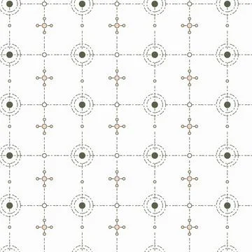 Minimalist Geomatics Seamless Pattern with Concentric Circles and Dotted Te.. イラスト素材
