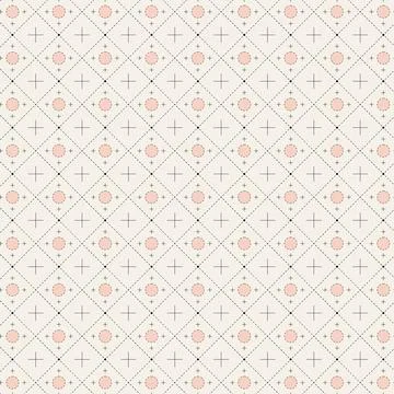 Minimalist Geomatics Seamless Pattern with Pink Circles and Diamond Dotted Gr イラスト素材