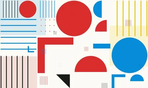 Minimalist geometric abstract pattern with bold red and blue circles and li.. Stock Illustration