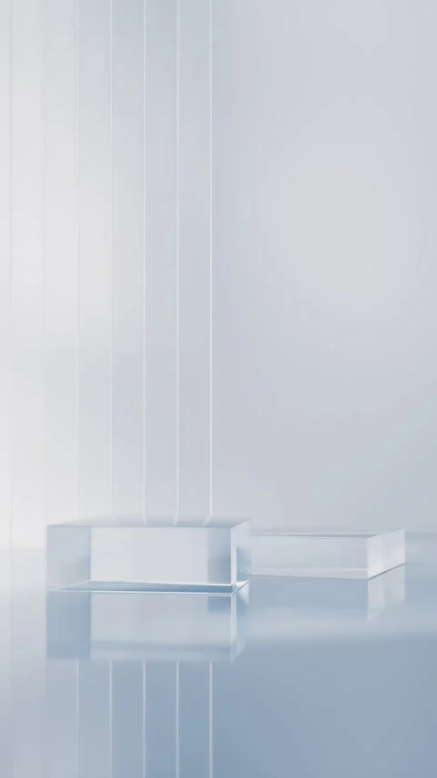Minimalist geometric background with two empty transparent acrylic cube ped.. Stock Footage 332227022