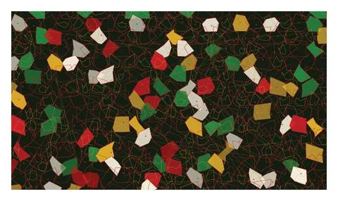 Minimalist geometric composition with colorful polygons on deep dark green .. Stock Illustration