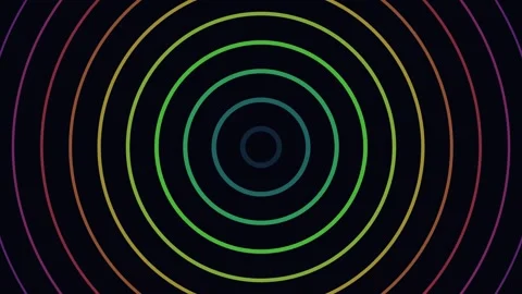 Minimalist geometric design featuring concentric circles on black background Video stock 335117422
