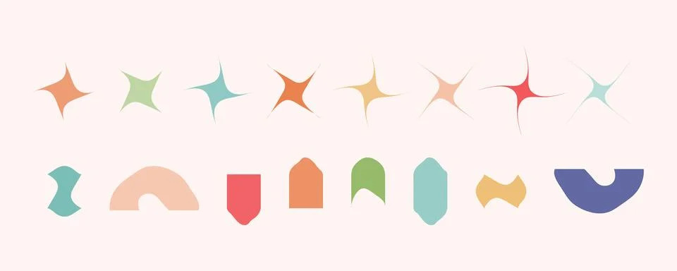 Minimalist geometric elements set, abstract bauhaus forms, groovy colors. Simple Stock Illustration