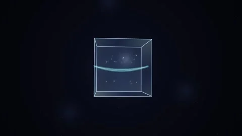 Minimalist geometric glowing wireframe cube graphic on dark background Stock Footage 344640277