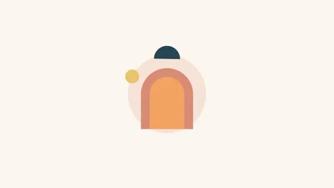 Minimalist geometric illustration featuring an arch with a sun and circle Vídeo Stock 336263493