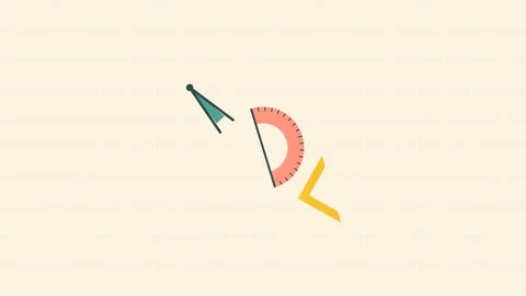 Minimalist geometric illustration featuring a protractor and square tool 動画素材 338310792