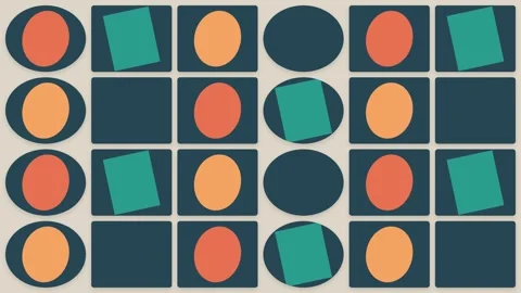 Minimalist geometric pattern featuring circles and squares in a grid layout Stock Footage 339618687