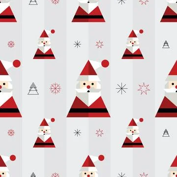 Minimalist geometric Santa Claus with elements seamless pattern on gray bac.. Stock Illustration