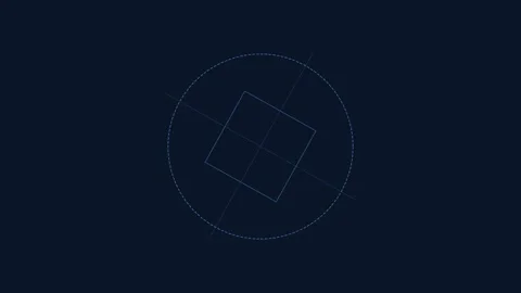 Minimalist geometric technical drawing of a square and circle on a grid Stock Footage 339619043