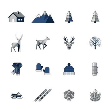 Minimalist geometric winter wonderland elements isolated modern retro style. Stock Illustration