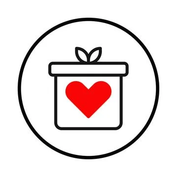 Minimalist gift box icon inside a circle featuring a heart and small sprout.. Stock Illustration