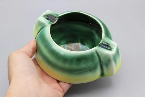 Minimalist Glazed Ceramic Ashtray, Mid Century Modern Porcelain Ash Tray Stock Photos