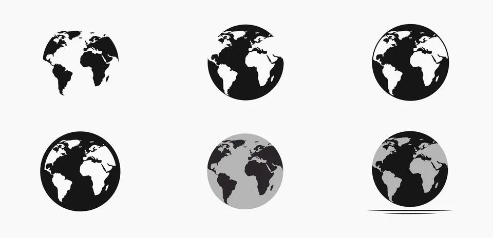 Minimalist Globe and World Map Silhouette Icon Set for Branding Stock Illustration