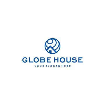 Minimalist GLOBE HOUSE building circle Logo design Stock Illustration