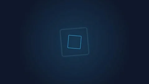 Minimalist glowing blue square icon centered on a deep dark navy background Vídeos de archivo 339619199