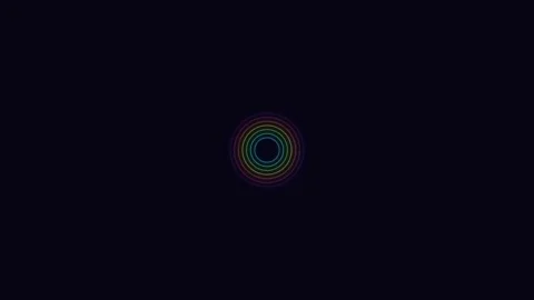 Minimalist glowing circular rings centered on a deep dark black background Video stock 335117479