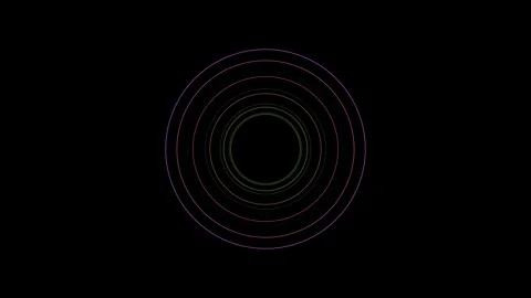 Minimalist glowing circular rings centered on a solid black background Video stock 335117627