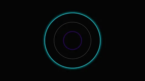 Minimalist glowing cyan concentric circles on a solid black background Stock Footage 339618218