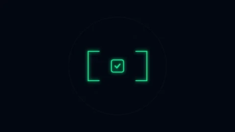Minimalist glowing green camera focus frame isolated on a dark black backgrou Stock Footage 338310728