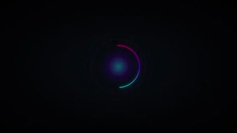 Minimalist glowing neon semicircle with subtle dotted circular HUD on dark .. 動画素材 336365154