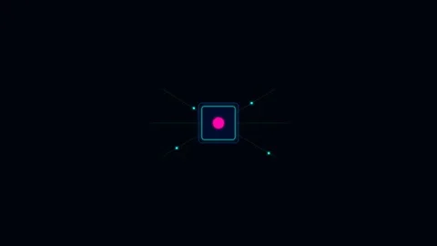 Minimalist glowing neon square with a central pink dot on black background Stock Footage 338310851