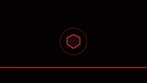 Minimalist glowing red hexagon design element on a deep black background Видео 338309548