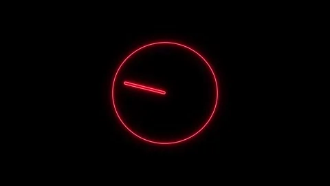 Minimalist glowing red neon clock hand spinning within circular frame on bl.. Stock Footage 345550366