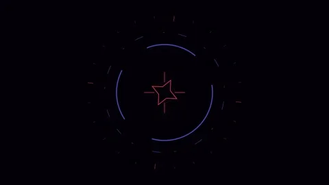 Minimalist glowing star icon centered within circular neon ring elements Stock Footage 338310845