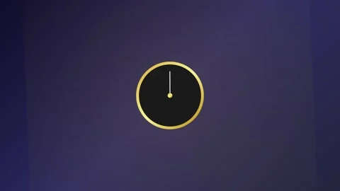 Minimalist gold and black clock ticking against a dark purple background Stock Footage 346430943