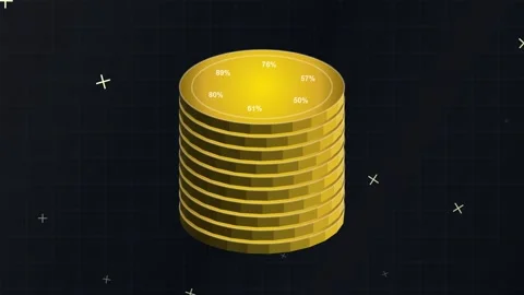 Minimalist gold coins stack animation on dark background Stock Footage 346001345
