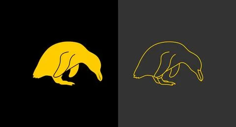 Minimalist golden penguin icon with solid and outline style Stock Illustration