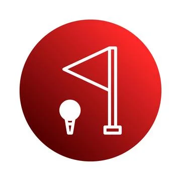 Minimalist golf icon design showcasing a golf ball and flag on a vibrant re.. Illustration