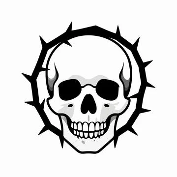 Minimalist Gothic Flat Vector Illustration of a Single Human Skull Entwined.. 库存插图