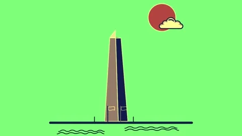 Minimalist graphic animation showing progressive construction of an obelisk Stock Footage 346122113