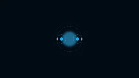 Minimalist graphic design featuring blue dots and a central circular outline Video stock 339618749