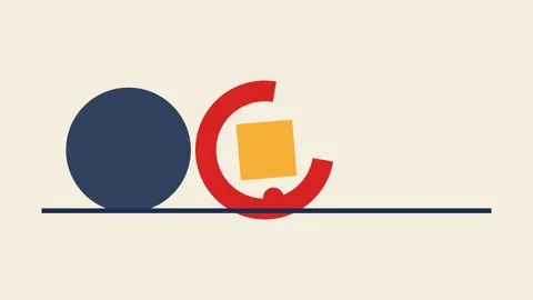 Minimalist graphic design featuring a dark blue circle and a red crescent Stock Footage 338310592