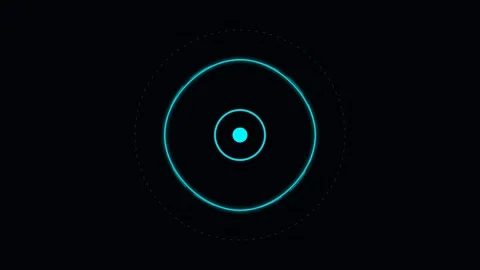 Minimalist graphic design featuring glowing blue concentric circles on black Vídeo Stock 338310826