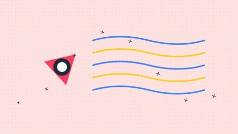 Minimalist graphic design featuring a red triangle and blue and yellow waves Stock Footage 338310283