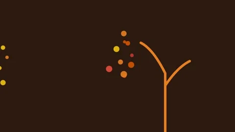 Minimalist graphic design featuring a stylized orange plant and dot cluster Видео 338310608