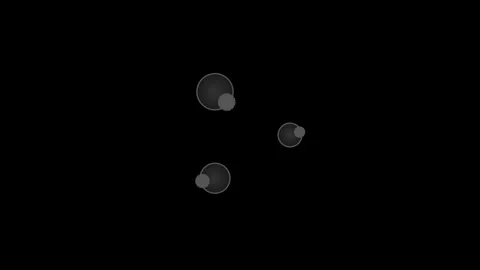 Minimalist graphic design featuring three floating circles on black background Video stock 335117529
