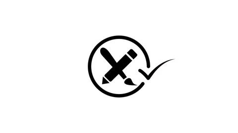 Minimalist graphic design logo animation featuring crossed pencil and brush.. Stock Footage 346497580