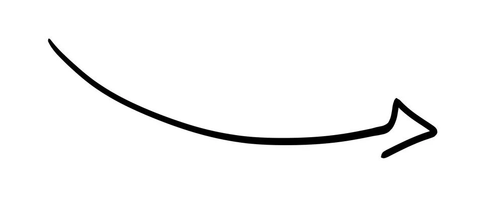 A minimalist graphic element featuring a bold, hand-drawn curved arrow Stock Illustration