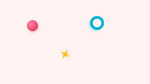 Minimalist graphic elements including a pink sphere a blue ring and a star Stock Footage 338310758