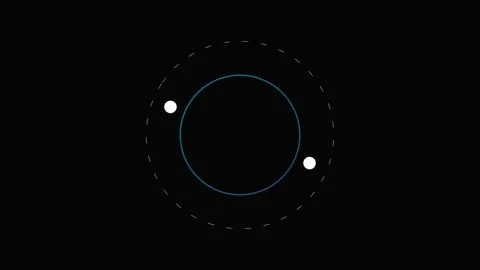 Minimalist graphic featuring two white dots orbiting a central blue circle Stock Footage 339617386