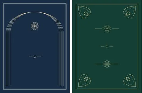 Minimalist graphic frames with gold linear floral ornaments for luxury invi.. 库存插图