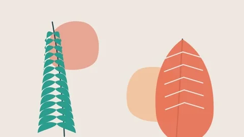 Minimalist graphic illustration featuring two stylized botanical leaf forms Stock Footage 336263240