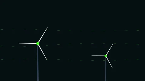 Minimalist graphic illustration of two wind turbines on a dark background Видео 338310524