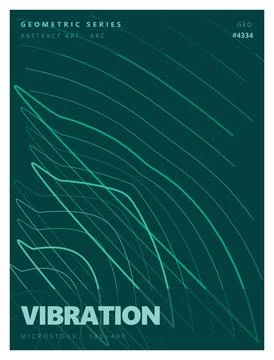 Minimalist graphic poster with dynamic arc line patterns on dark green board. イラスト素材